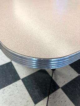 Restaurant Table, Laminate Top, Chrome Edging, Single Pedestal, 72in x 30in, Like New