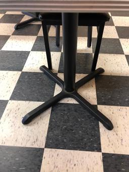 Restaurant Table, Laminate Top, Chrome Edging, Single Pedestal, 36in x 36in, Like New