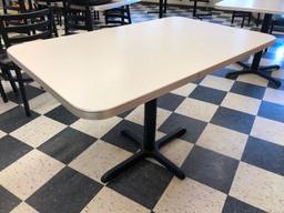 Restaurant Table, Laminate Top, Chrome Edging, Single Pedestal, 48in x 30in, Like New