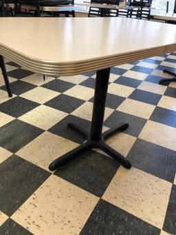 Restaurant Table, Laminate Top, Chrome Edging, Single Pedestal, 48in x 30in, Like New