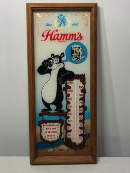 Hamm's Beer Glass Wood Framed Thermometer, Hamm's Beer Bear, Great Graphics