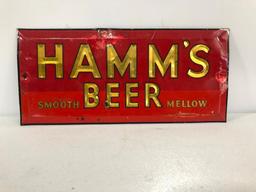 Hamm's Beer Smooth Mellow Early Beer Sign, Tin Over Cardboard