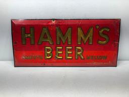 Hamm's Beer Smooth Mellow Early Beer Sign, Tin Over Cardboard