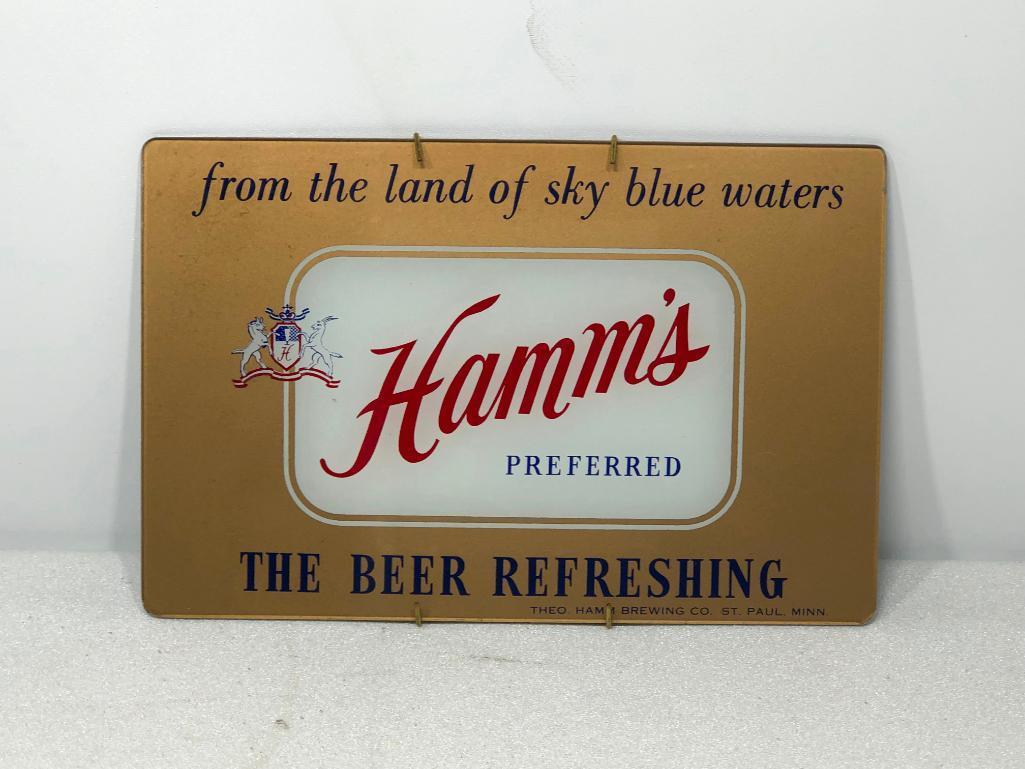 Glass Hamm's Preferred Beer, Beer Refreshing Glass Sign, 8in