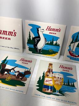 Lot of 5, Hamm's Beer 9in Tiles, Plastic, Very Clean