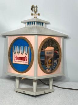 Hamm's Beer Lighted Beer Sign, Lantern Style, 4 Oval Image Framed by Lakeside Plastics
