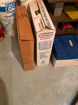 Lot of Shop Vac, Box Fan, Hand Vac, Vintage Metal Luggage and MCM End Table