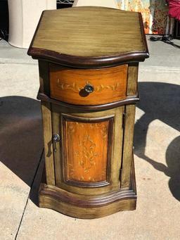 Solid Wood Cabinet or End Table w/ Two Tone Paint/Stain and Design