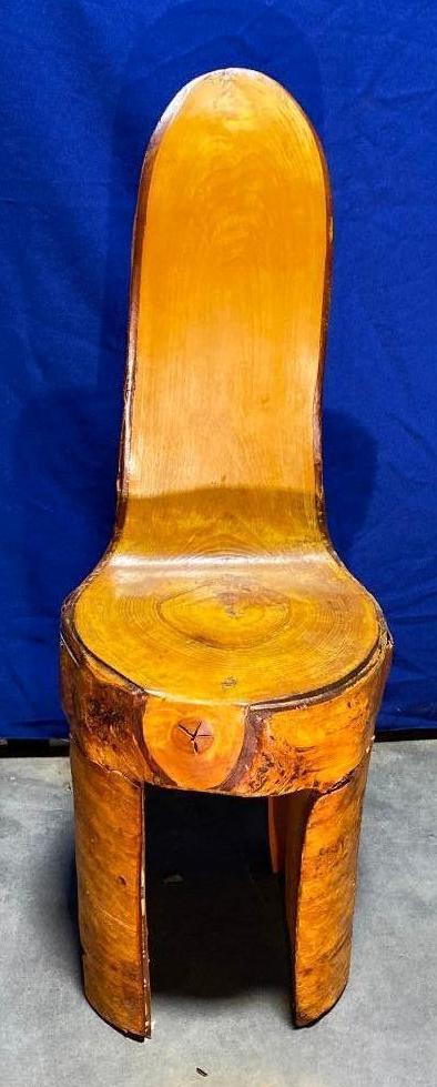 Carved Wood Chair, One Piece of Solid Wood