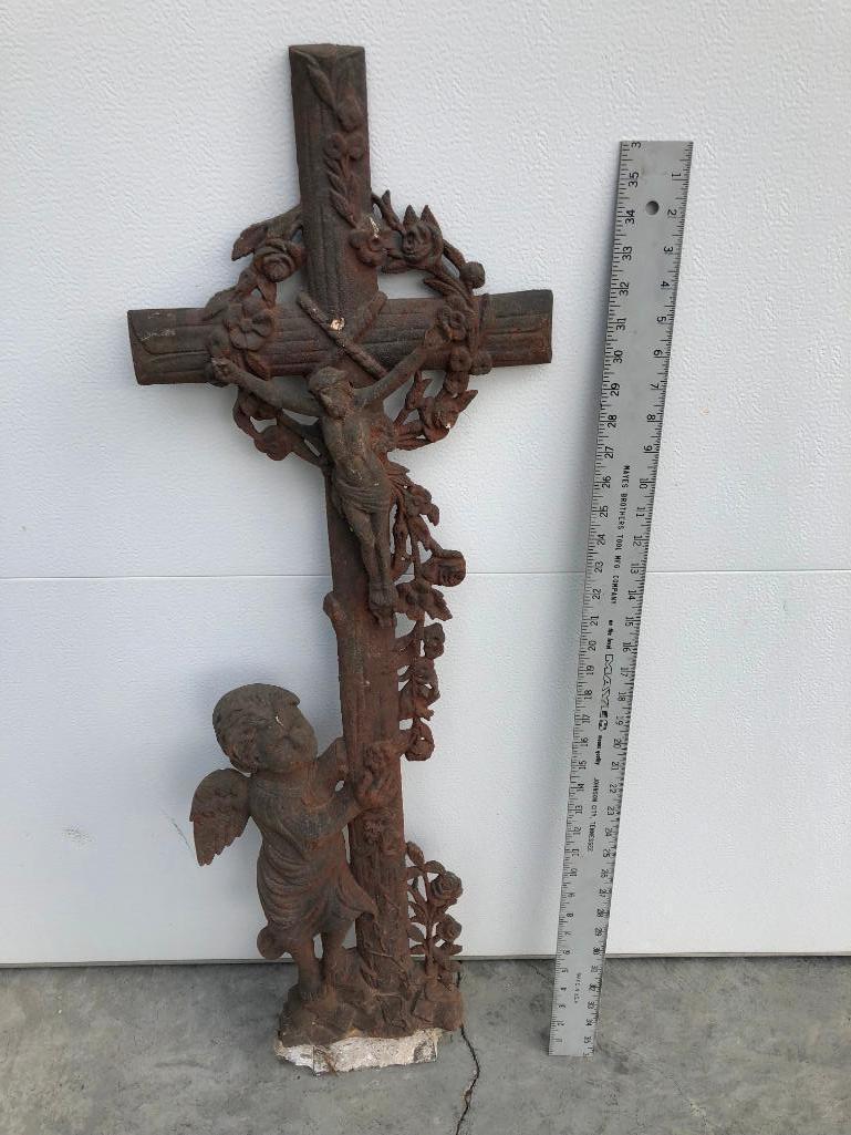 Early Cast Iron Graveyard Cross, Very Old and Ornate