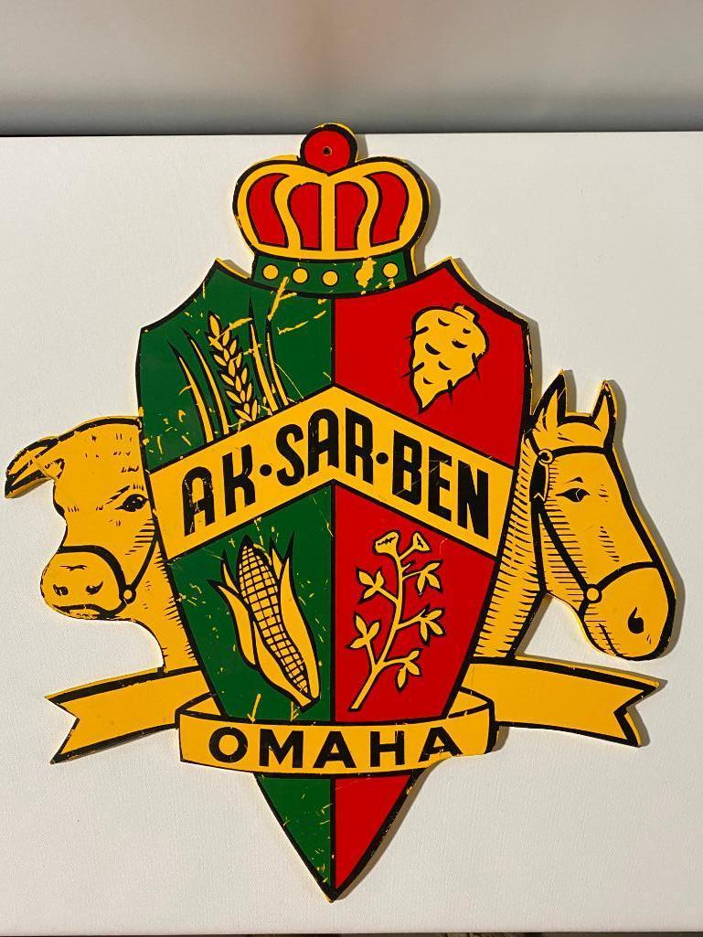 Aksarben Omaha Crest Sign on Masonite, Pretty Hard to Find, VG Condition, 16in x 18in