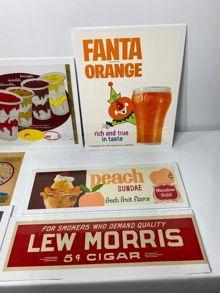 Lot of 9, NOS Paper Litho Soda Fountain & Cigar Store & Gas Advertisements