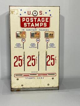 Vintage Coin-Operated U.S. Postal Stamps Dispenser Vending Machine, 25 Cent, No Key