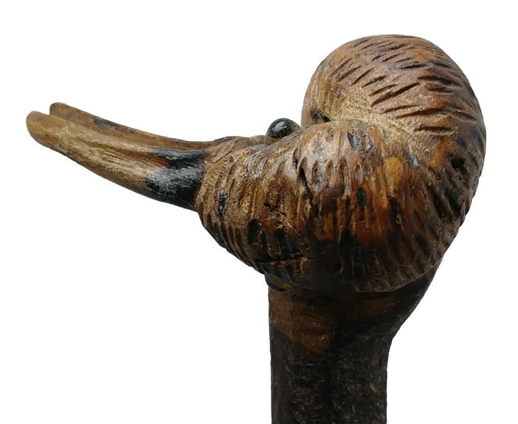 Carved Wooden Fowl with Large Beak Cane