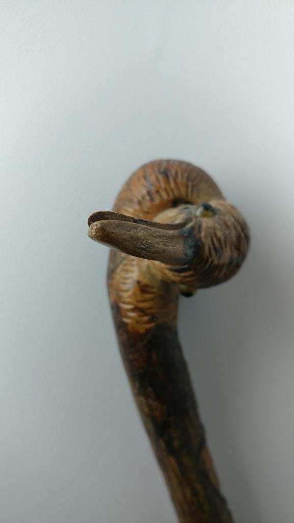 Carved Wooden Fowl with Large Beak Cane