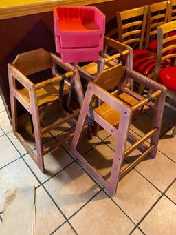 Lot of 3 Wooden High Chairs & 2 Booster Seats