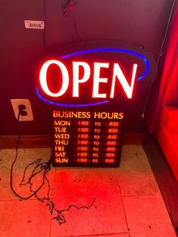 LED Open Sign w/ Days of Week Hours Listed