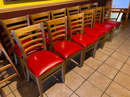 Lot of 12 Wooden Ladder Back Restaurant Chairs w/ Padded Red Vinyl Seat Cushions