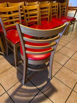 Lot of 12 Wooden Ladder Back Restaurant Chairs w/ Padded Red Vinyl Seat Cushions