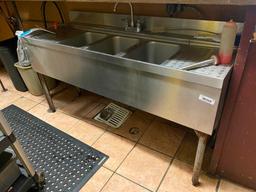 3 Compartment Under-Counter Bar Sink, 60in x 22in x 31in H