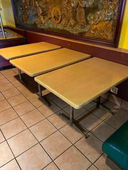 Lot of 3 Restaurant Tables, Wooden Tops w/ Pedestal Base, 48in x 30in x 29in H