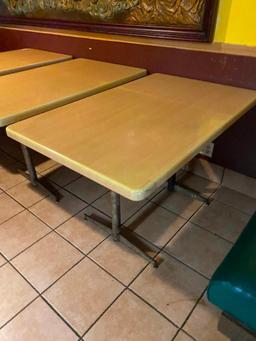 Lot of 3 Restaurant Tables, Wooden Tops w/ Pedestal Base, 48in x 30in x 29in H