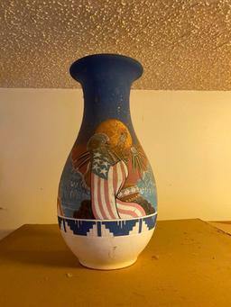 Lot of 2 Lakota Pottery Vases, Ro Underbaggage Signed/Numbered & Buffalo Figurine