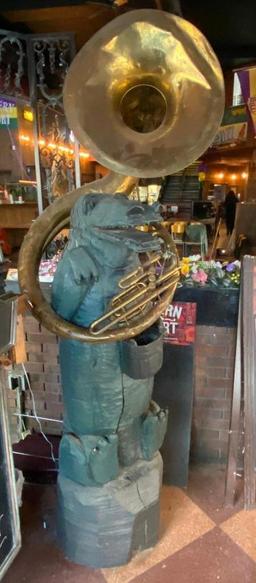 Large Life Size Alligator Statue Playing Music Instrument