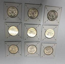 Lot of 9 Kennedy Half Dollars