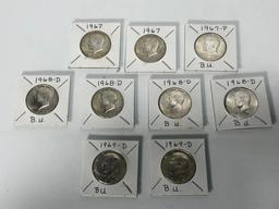 Lot of 9 Kennedy Half Dollars