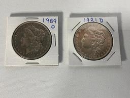 Lot of 2 Silver Dollars 1889 D and 1921 D