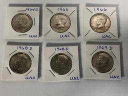 Lot of 6 Kennedy Half Dollars UNC