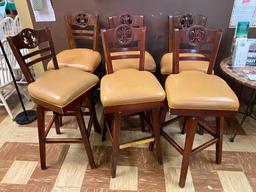 Swivel Bar Stools, Wood w/ Cushion Seats, Quantity 6