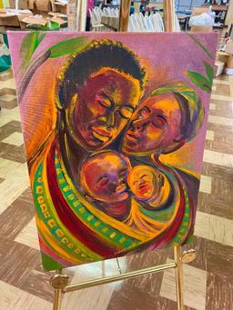 Oil on Canvas and Easel, African Family