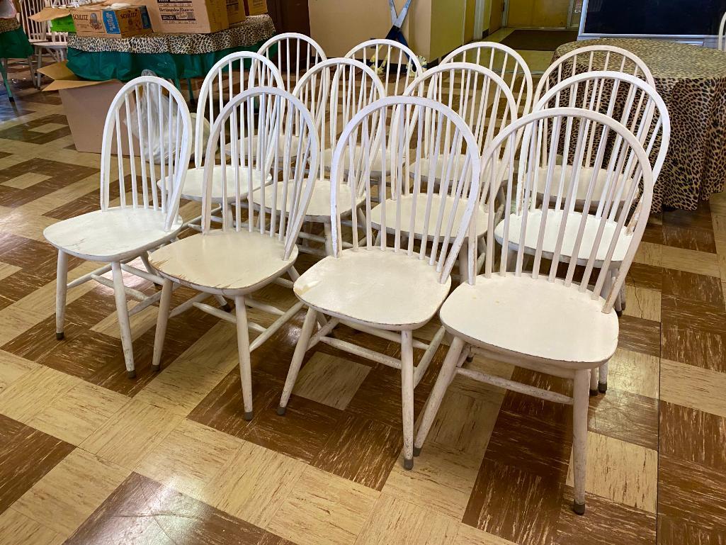 Restaurant Chairs, Windsor Style, Solid Wood, Painted White, Quantity 12