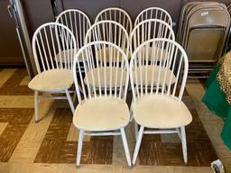 Restaurant Chairs, Windsor Style, Solid Wood, Painted White, Quantity 8
