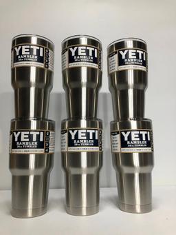 6 Pack, YETI Rambler 30oz Tumbler w/ Lid Stainless Steel - New In Box, MSRP: $210.00