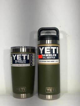 (2) Yeti Rambler 20oz Tumbler Olive Green, Yeti Rambler 26oz Bottle Olive Green MSRP: $39.99