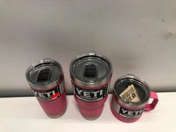 (3) Yeti Rambler 20oz Tumbler LE Pink, Yeti Rambler 30oz Tumbler LE Pink, Yeti Rambler 14oz Mug LE P