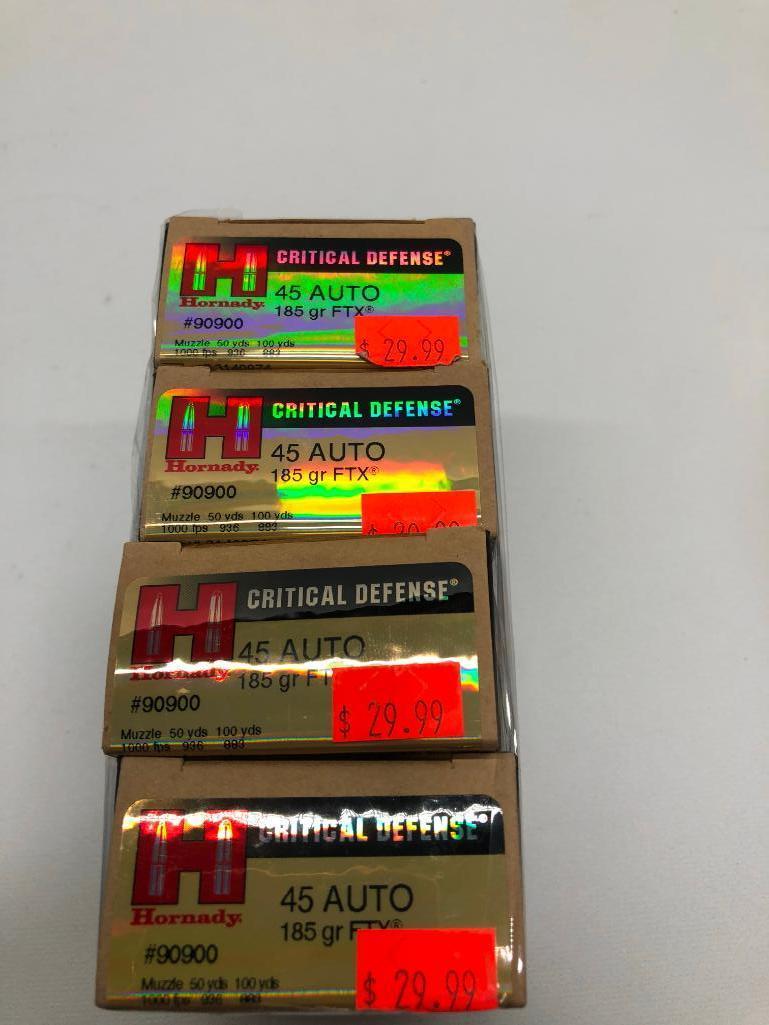 (4) Four Hornady Critical Defense 45 Auto 185 GR FTX MSRP: $29.99