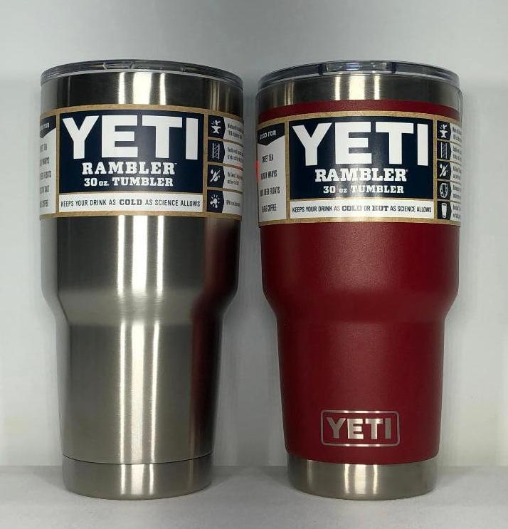 (2) Yeti Rambler 30oz Tumbler Stainless Steel MSRP: $34.99, Yeti Rambler 30oz Tumbler Brick Red MSRP