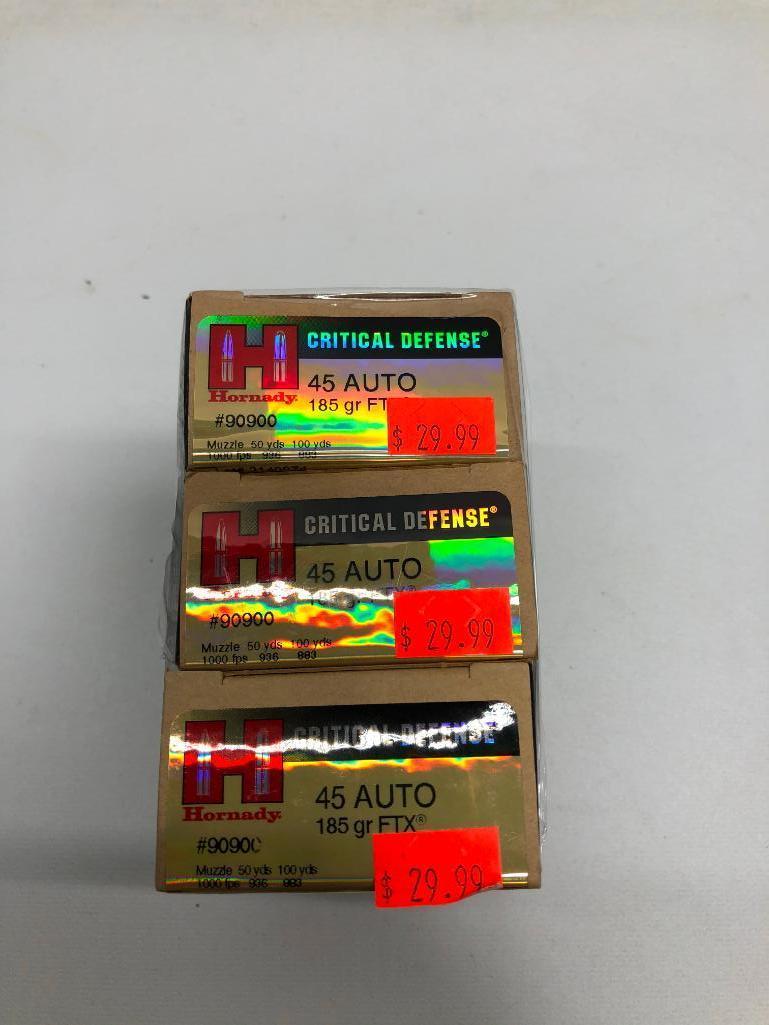 (3) Three Hornady Critical Defense 45 Auto 185GR MSRP: $29.99