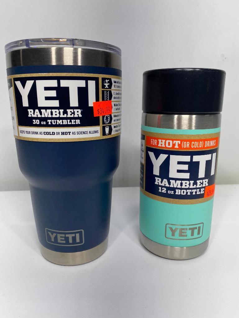 2 Items: Yeti 30oz Rambler Tumbler, Navy, Yeti Rambler 12oz Bottle, Seafoam