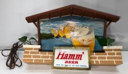 Lighted Hamms Beer Sign 21" x 12" with Plastic Foliage