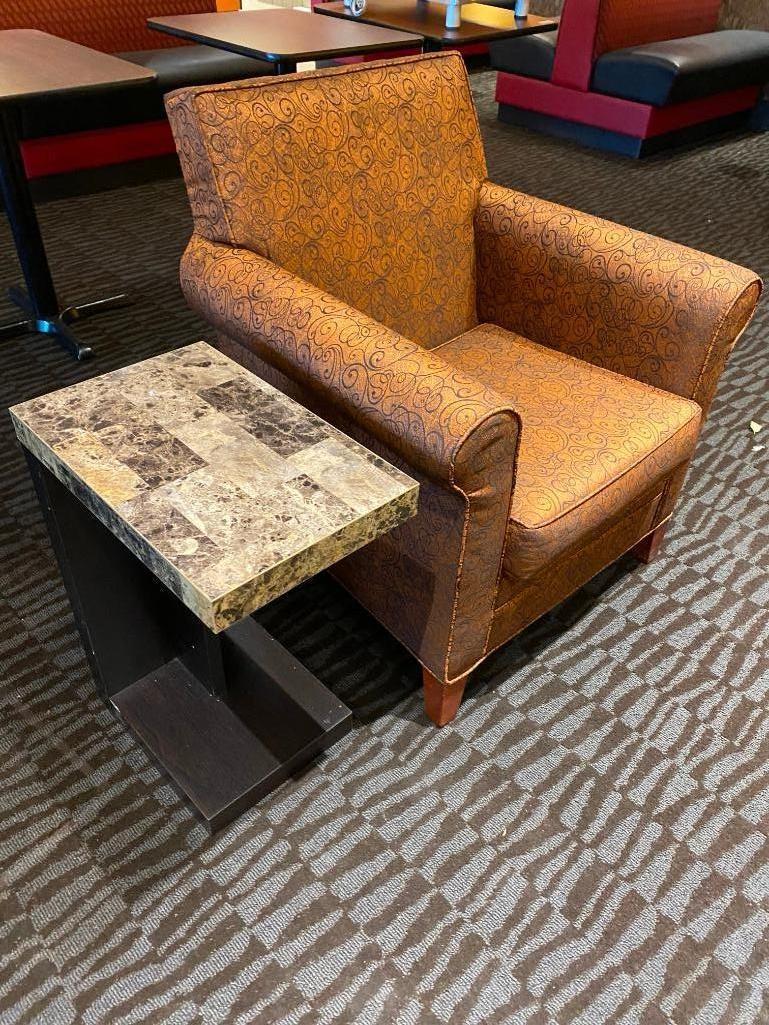 Designer Restaurant Upholstered Occasional Chair w/ Side Table