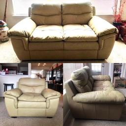 Tan Leather Love Seat and Chair - 2 Pieces, See Pictures