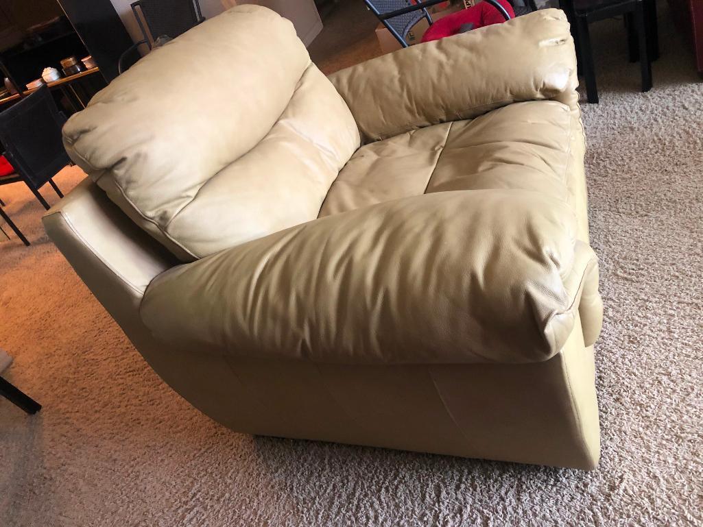 Tan Leather Love Seat and Chair - 2 Pieces, See Pictures