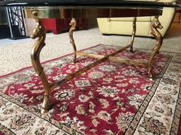 Glass Top Coffee Table with Brass Seahorse Motif Frame-Very Heavy