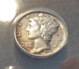 1942/1 Mercury Dime Overdate ANACS AU50