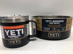 Lot of 2- Boomer 8 Cup Black Dog Bowl, 1 14oz Black Yeti Rambler Mug MSRP $75.00